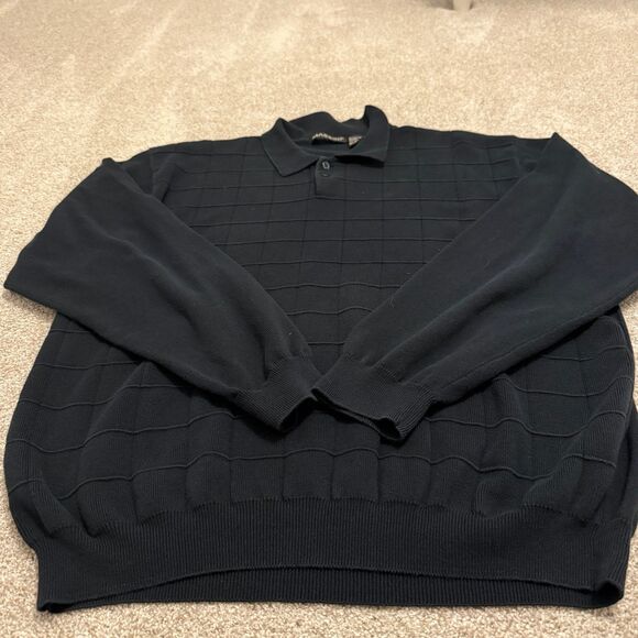 Massini Dark Navy Blue Color Square Pattern Sweater with Button Collar Men's XL - Picture 5 of 7